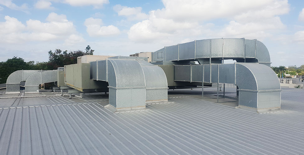 Commercial HVAC ducting on a Rockhampton rooftop